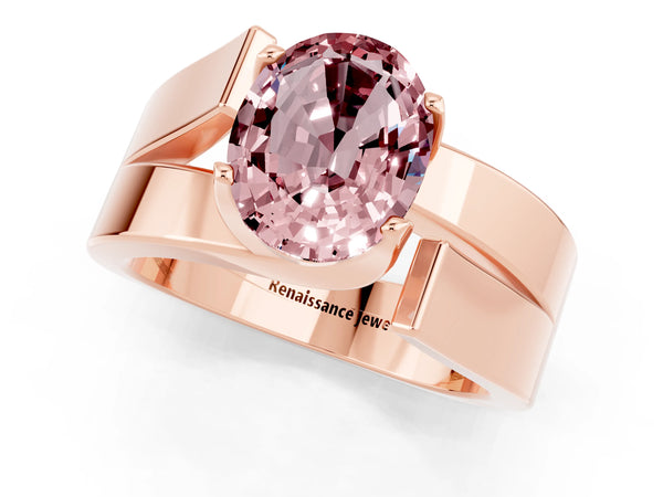 Rose gold Modern Tension Set Oval Cut Morganite Solitaire Wide Band Ring