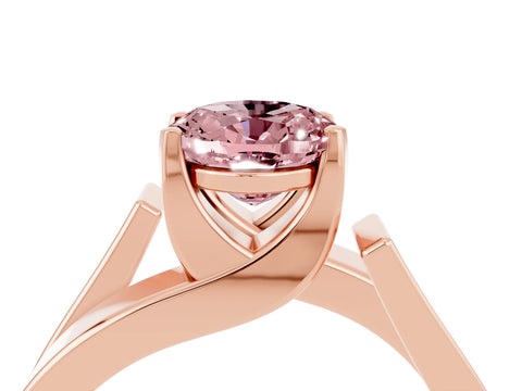 Rose gold Modern Tension Set Oval Cut Morganite Solitaire Wide Band Ring_4