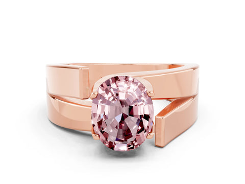 Rose gold Modern Tension Set Oval Cut Morganite Solitaire Wide Band Ring