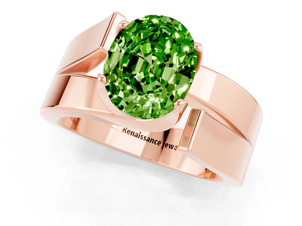 Rose gold Modern Tension Set Oval Cut Peridot Solitaire Wide Band Ring