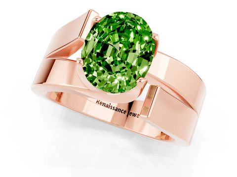 Rose gold Modern Tension Set Oval Cut Peridot Solitaire Wide Band Ring_1