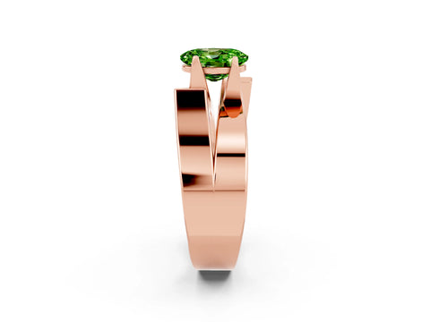 Rose gold Modern Tension Set Oval Cut Peridot Solitaire Wide Band Ring_2