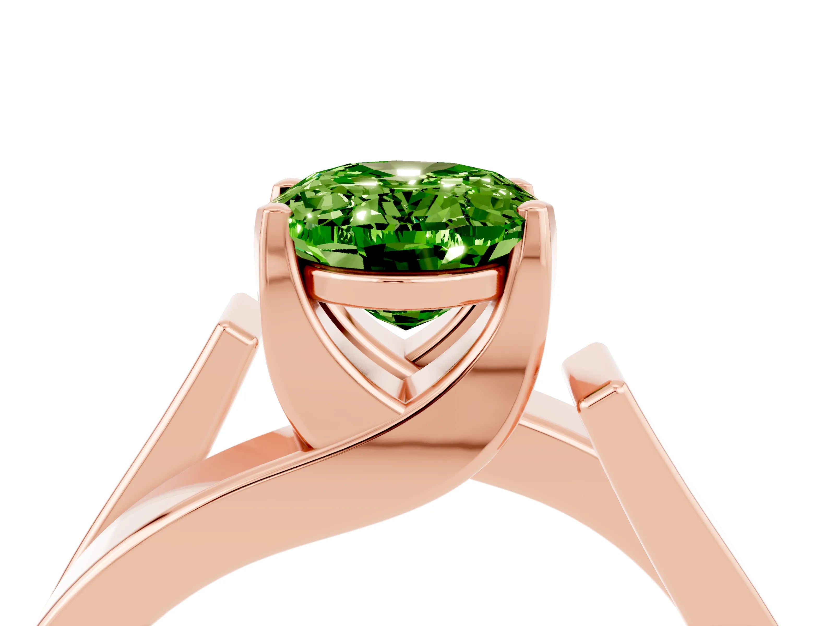 Rose gold Modern Tension Set Oval Cut Peridot Solitaire Wide Band Ring_4