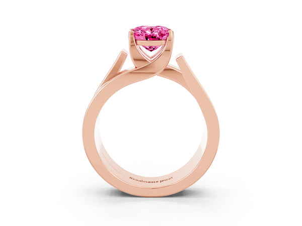 Rose gold Modern Tension Set Oval Cut Pink Sapphire Solitaire Wide Band Ring