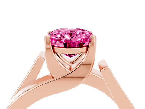 Rose gold Modern Tension Set Oval Cut Pink Sapphire Solitaire Wide Band Ring_16