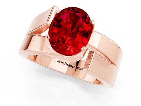 Rose gold Modern Tension Set Oval Cut Ruby Solitaire Wide Band Ring_1