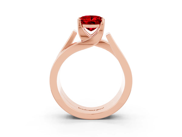 Rose gold Modern Tension Set Oval Cut Ruby Solitaire Wide Band Ring