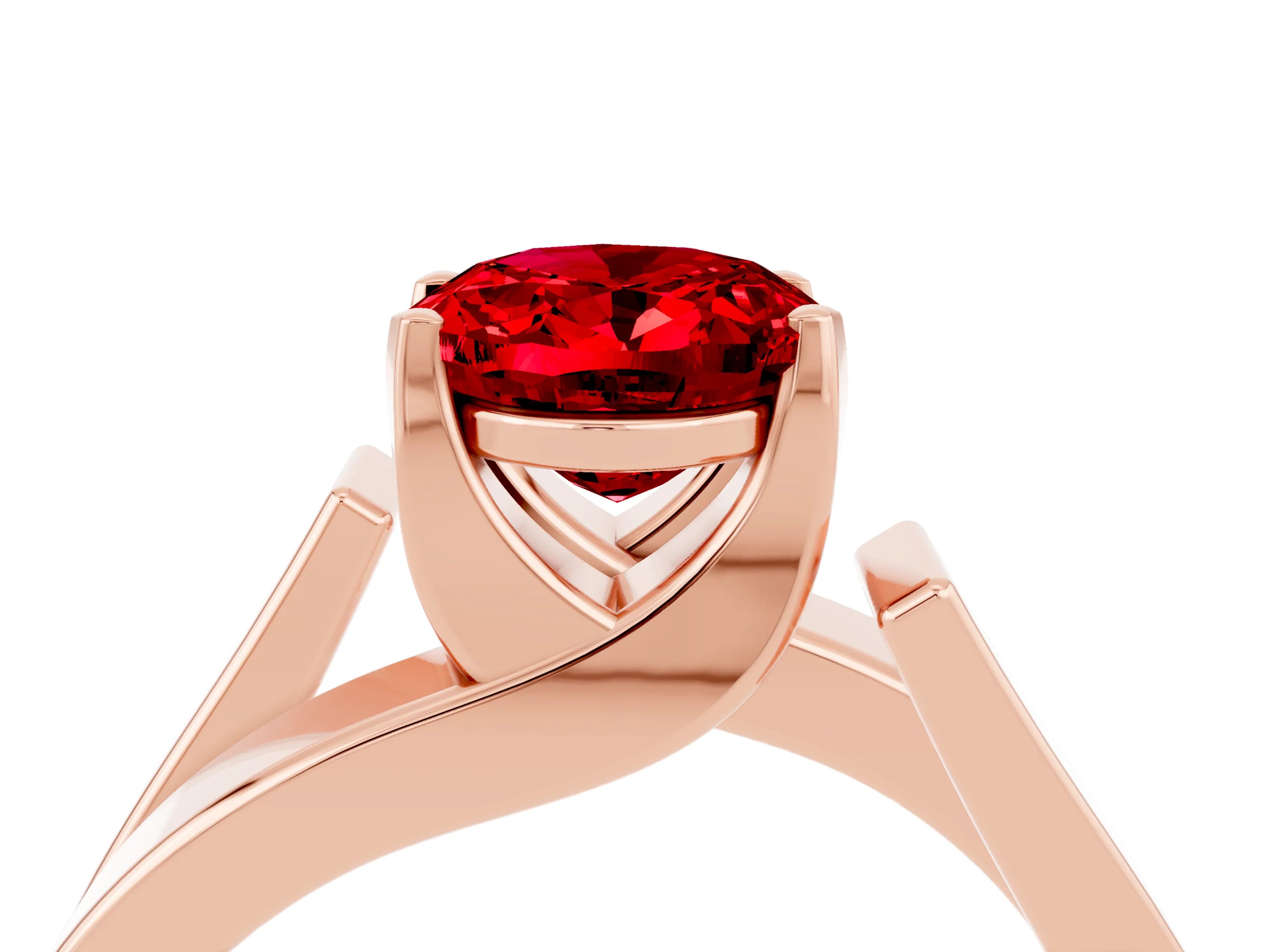 Rose gold Modern Tension Set Oval Cut Ruby Solitaire Wide Band Ring_4