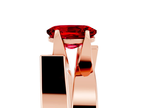 Rose gold Modern Tension Set Oval Cut Ruby Solitaire Wide Band Ring_5