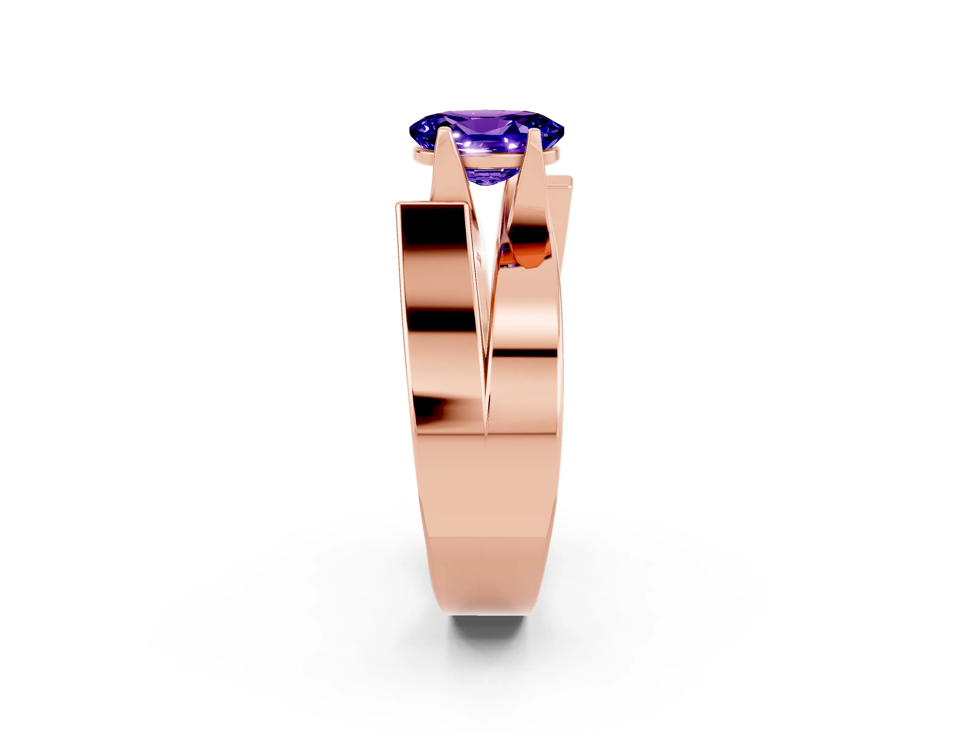 Rose gold Modern Tension Set Oval Cut Tanzanite Solitaire Wide Band Ring_2