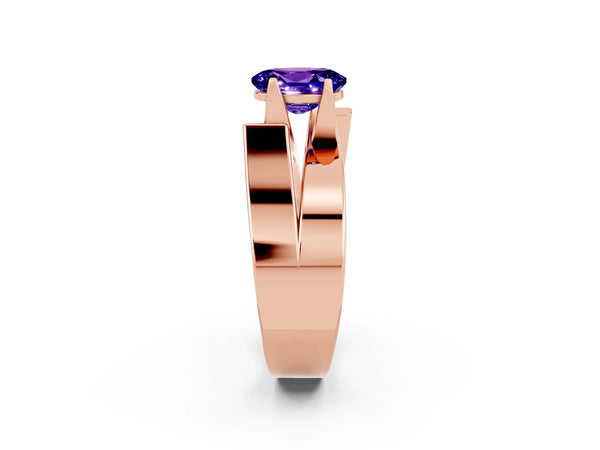 Rose gold Modern Tension Set Oval Cut Tanzanite Solitaire Wide Band Ring