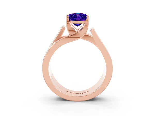 Rose gold Modern Tension Set Oval Cut Tanzanite Solitaire Wide Band Ring