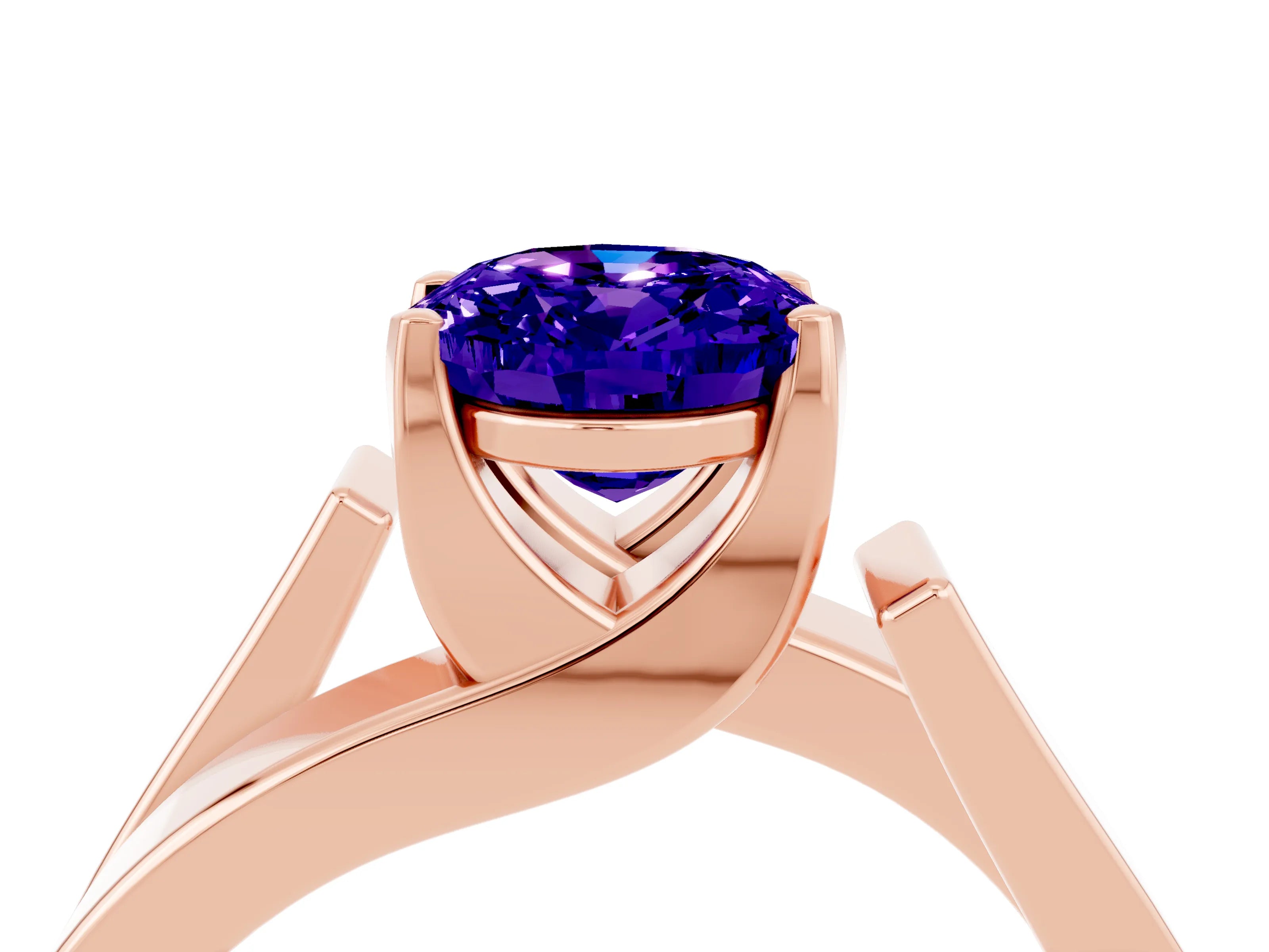 Rose gold Modern Tension Set Oval Cut Tanzanite Solitaire Wide Band Ring_4