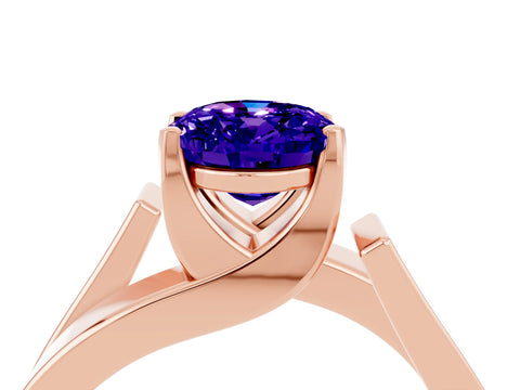 Rose gold Modern Tension Set Oval Cut Tanzanite Solitaire Wide Band Ring_4