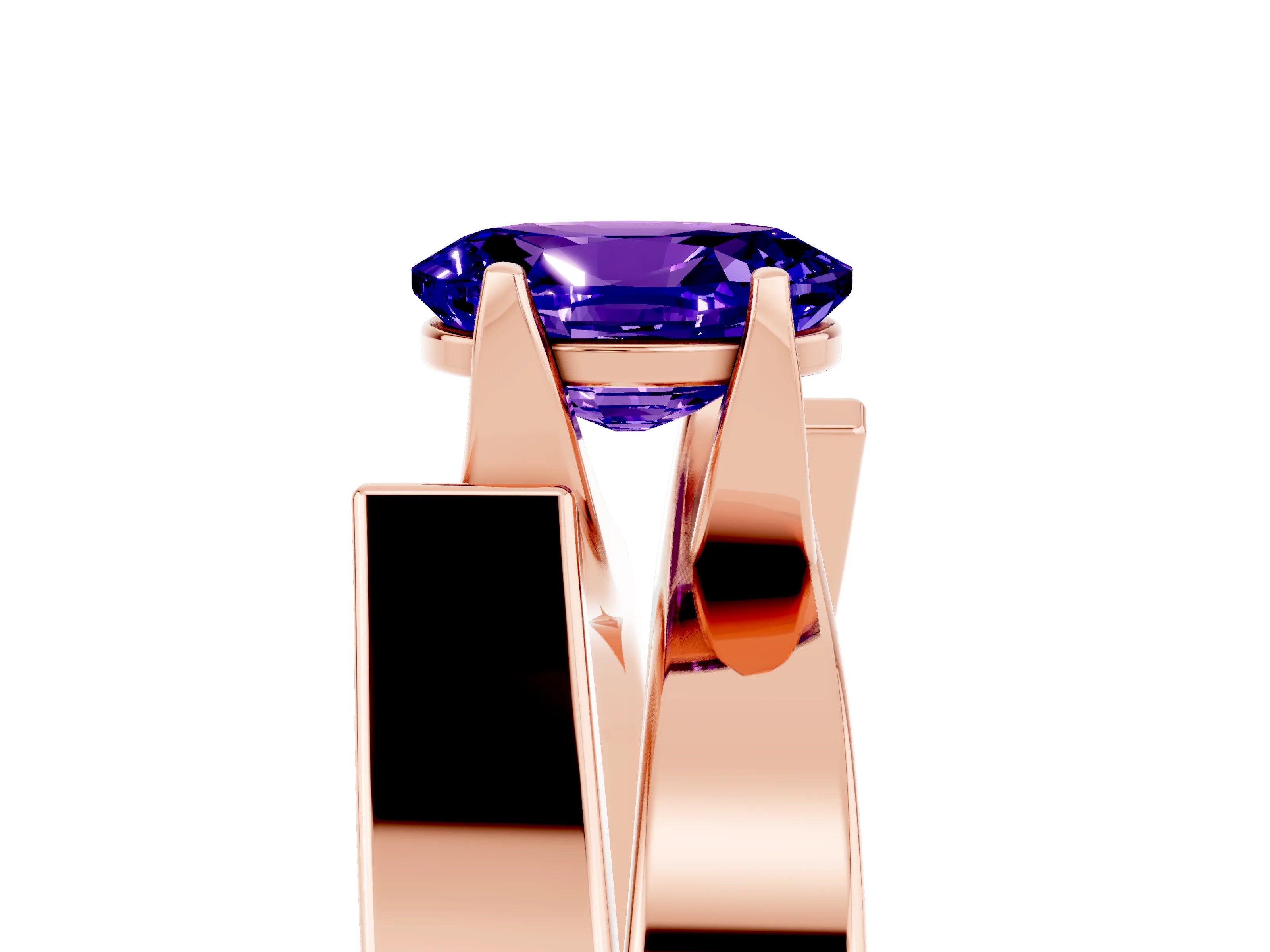 Rose gold Modern Tension Set Oval Cut Tanzanite Solitaire Wide Band Ring_5