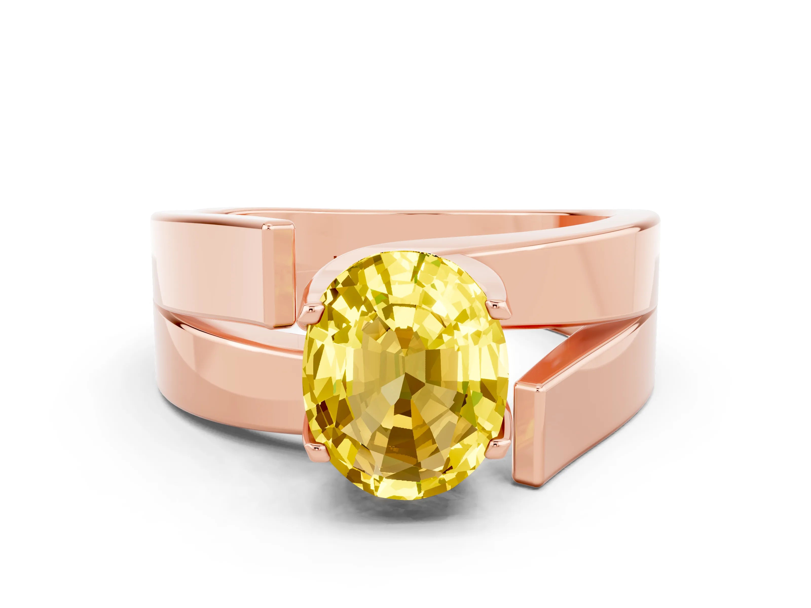 Rose gold Modern Tension Set Oval Cut Yellow Sapphire Solitaire Wide Band Ring_12