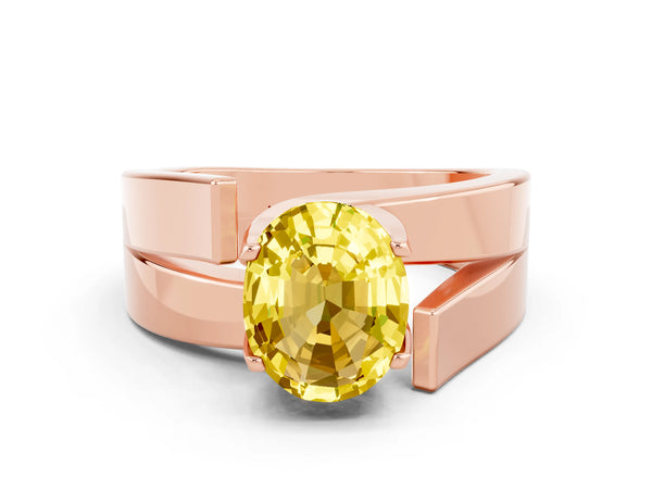 Rose gold Modern Tension Set Oval Cut Yellow Sapphire Solitaire Wide Band Ring