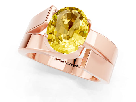 Rose gold Modern Tension Set Oval Cut Yellow Sapphire Solitaire Wide Band Ring_13