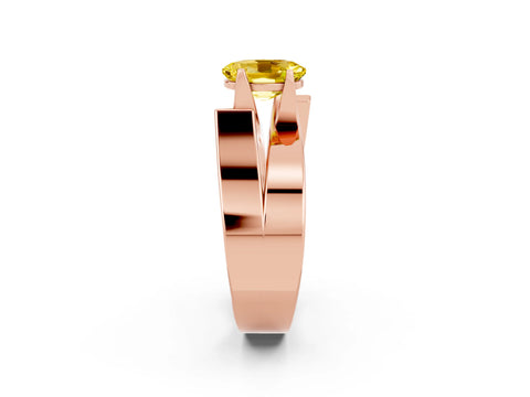 Rose gold Modern Tension Set Oval Cut Yellow Sapphire Solitaire Wide Band Ring_14