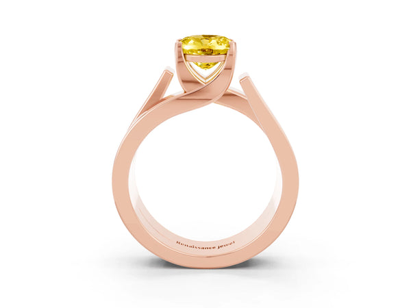 Rose gold Modern Tension Set Oval Cut Yellow Sapphire Solitaire Wide Band Ring