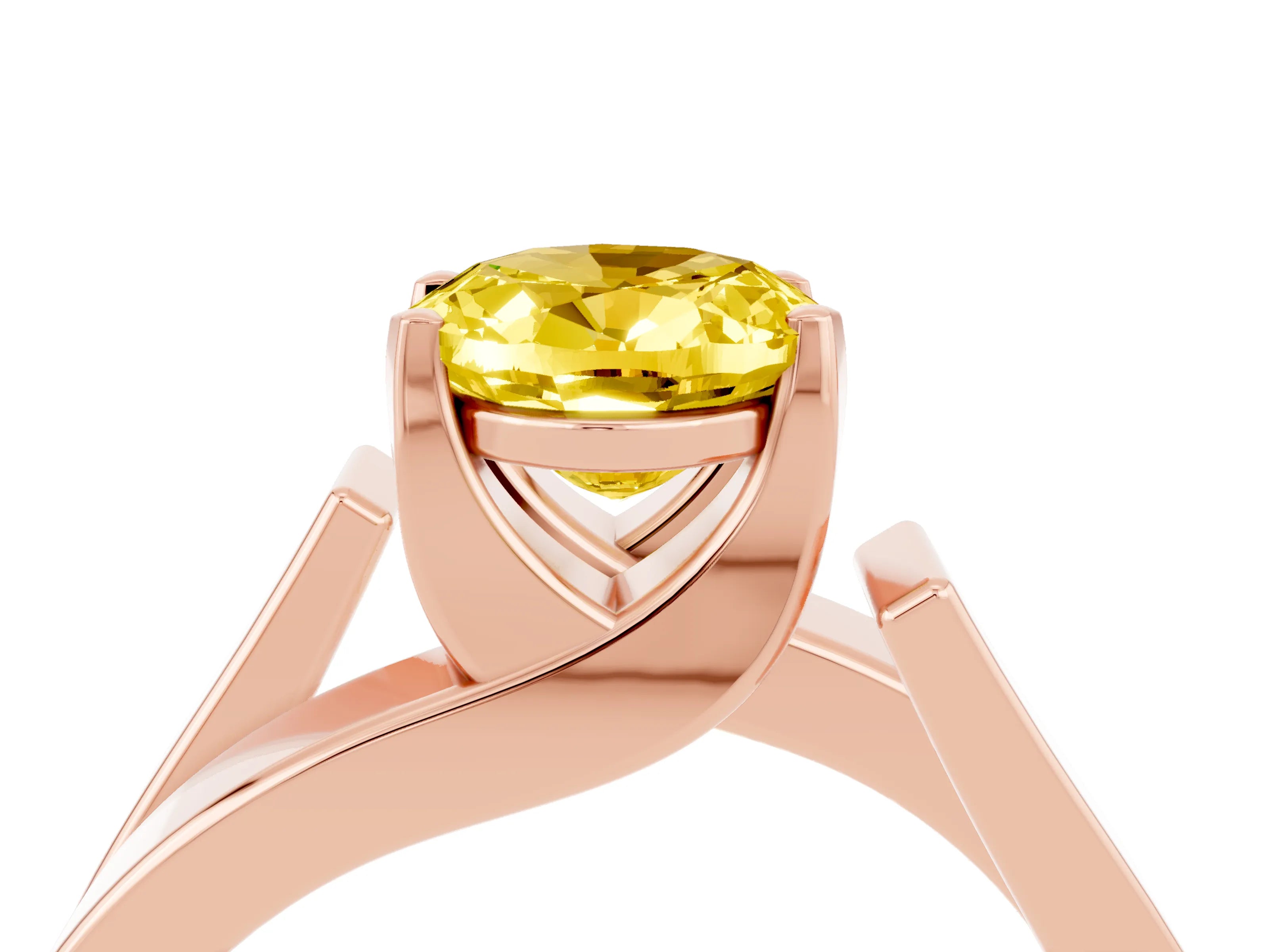 Rose gold Modern Tension Set Oval Cut Yellow Sapphire Solitaire Wide Band Ring_16