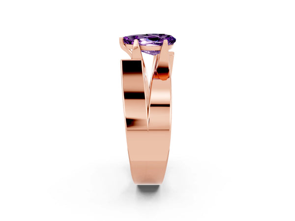 Rose gold Modern Tension Set Pear Cut Amethyst Solitaire Wide Band Ring