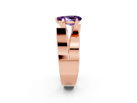 Rose gold Modern Tension Set Pear Cut Amethyst Solitaire Wide Band Ring_2