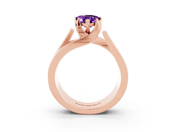 Rose gold Modern Tension Set Pear Cut Amethyst Solitaire Wide Band Ring