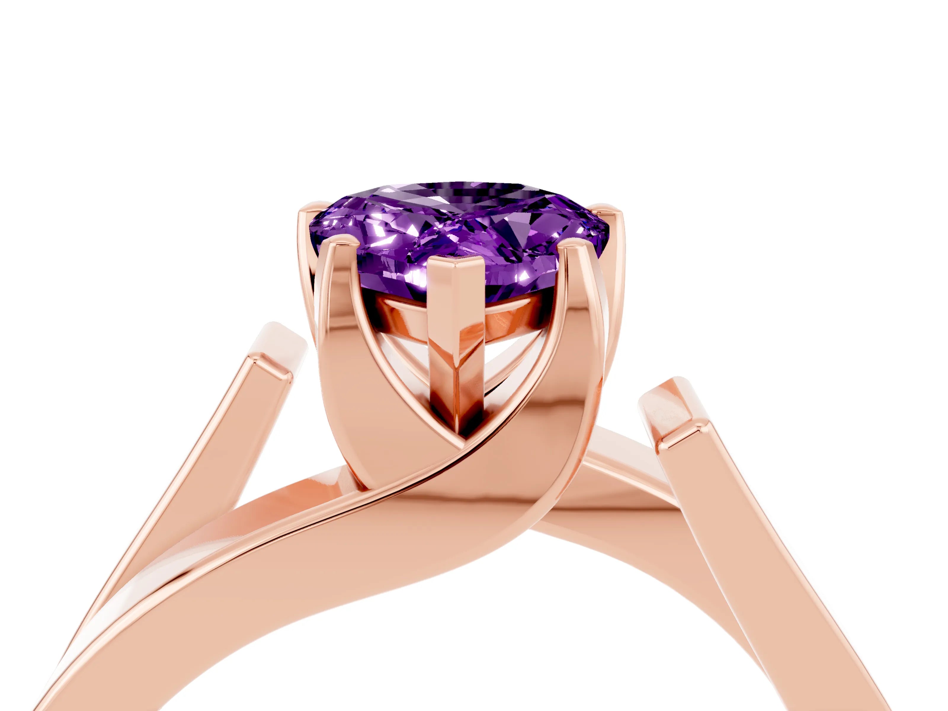 Rose gold Modern Tension Set Pear Cut Amethyst Solitaire Wide Band Ring_4