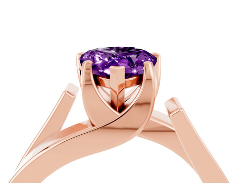 Rose gold Modern Tension Set Pear Cut Amethyst Solitaire Wide Band Ring_4
