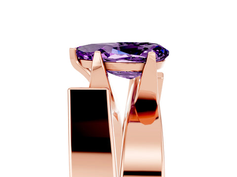 Rose gold Modern Tension Set Pear Cut Amethyst Solitaire Wide Band Ring_5