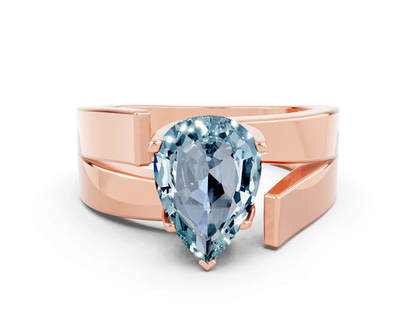 Rose gold Modern Tension Set Pear Cut Aquamarine Solitaire Wide Band Ring