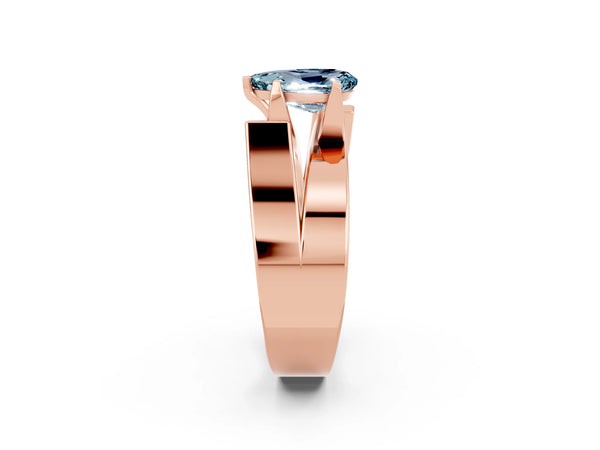 Rose gold Modern Tension Set Pear Cut Aquamarine Solitaire Wide Band Ring