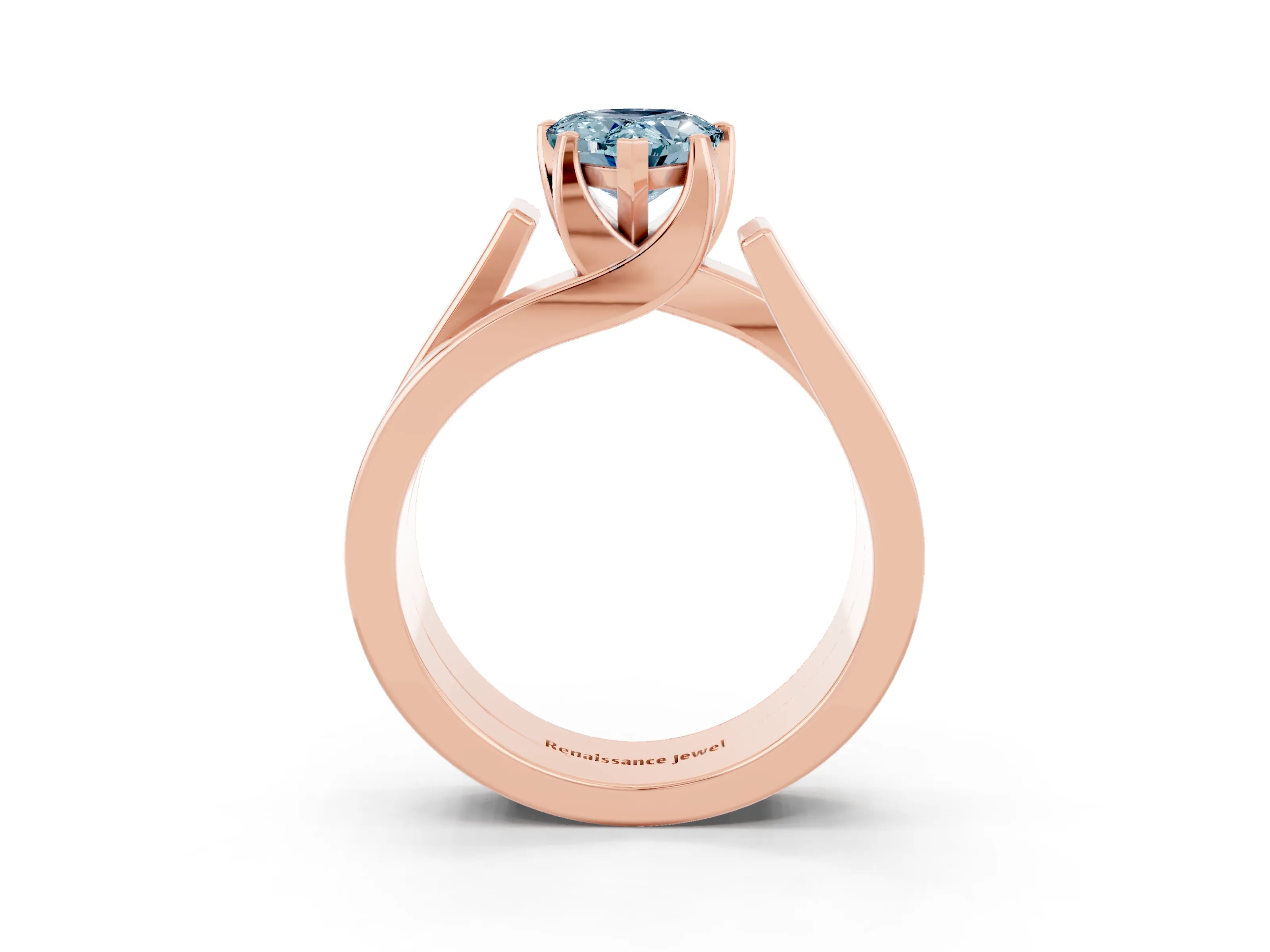 Rose gold Modern Tension Set Pear Cut Aquamarine Solitaire Wide Band Ring_3
