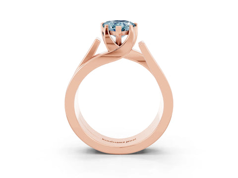 Rose gold Modern Tension Set Pear Cut Aquamarine Solitaire Wide Band Ring_3