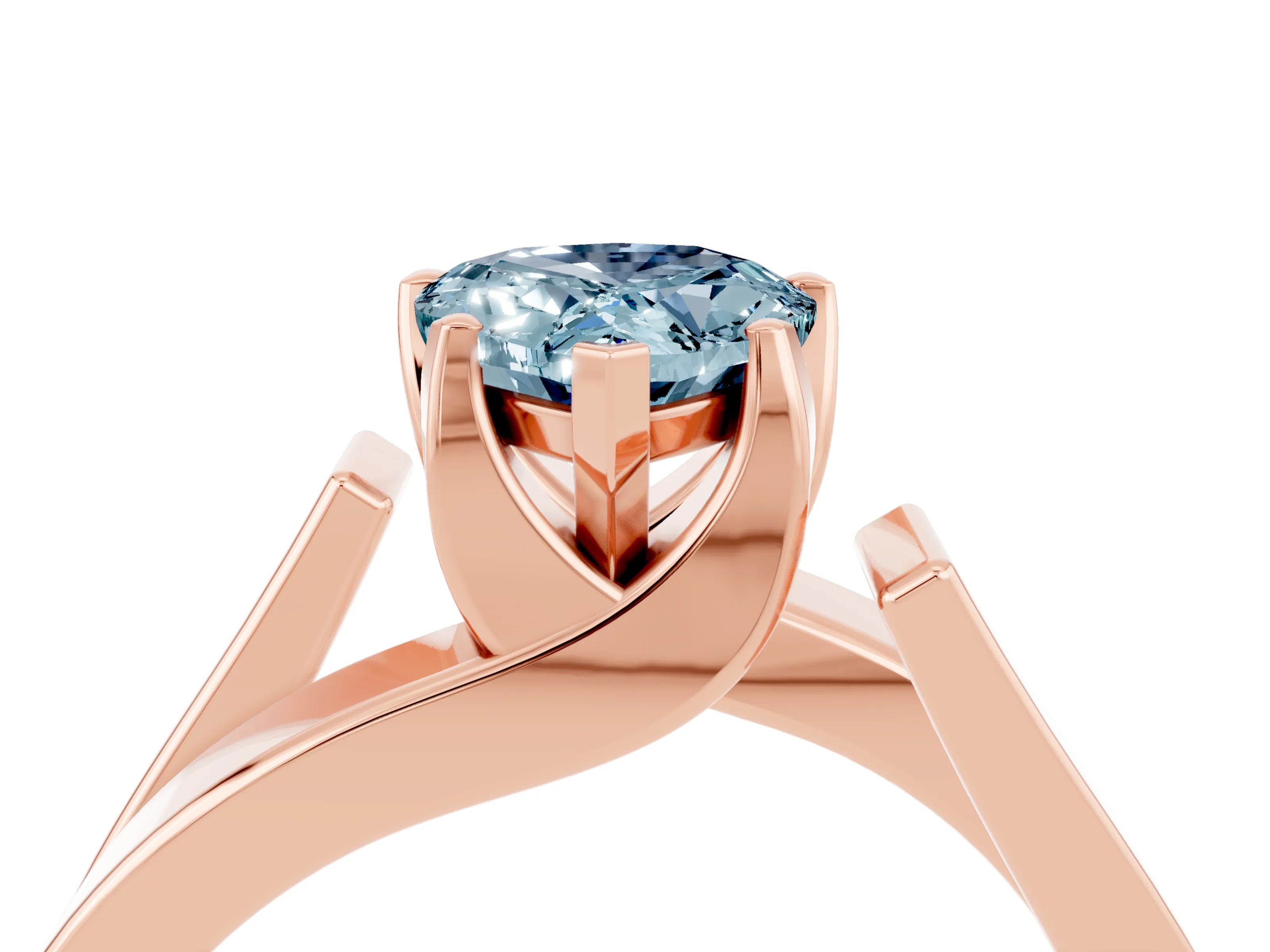 Rose gold Modern Tension Set Pear Cut Aquamarine Solitaire Wide Band Ring_4