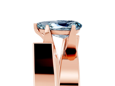 Rose gold Modern Tension Set Pear Cut Aquamarine Solitaire Wide Band Ring_5