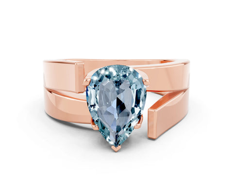 Rose gold Modern Tension Set Pear Cut Aquamarine Solitaire Wide Band Ring