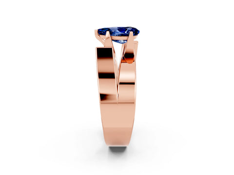 Rose gold Modern Tension Set Pear Cut Blue Sapphire Solitaire Wide Band Ring_2