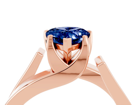Rose gold Modern Tension Set Pear Cut Blue Sapphire Solitaire Wide Band Ring_4