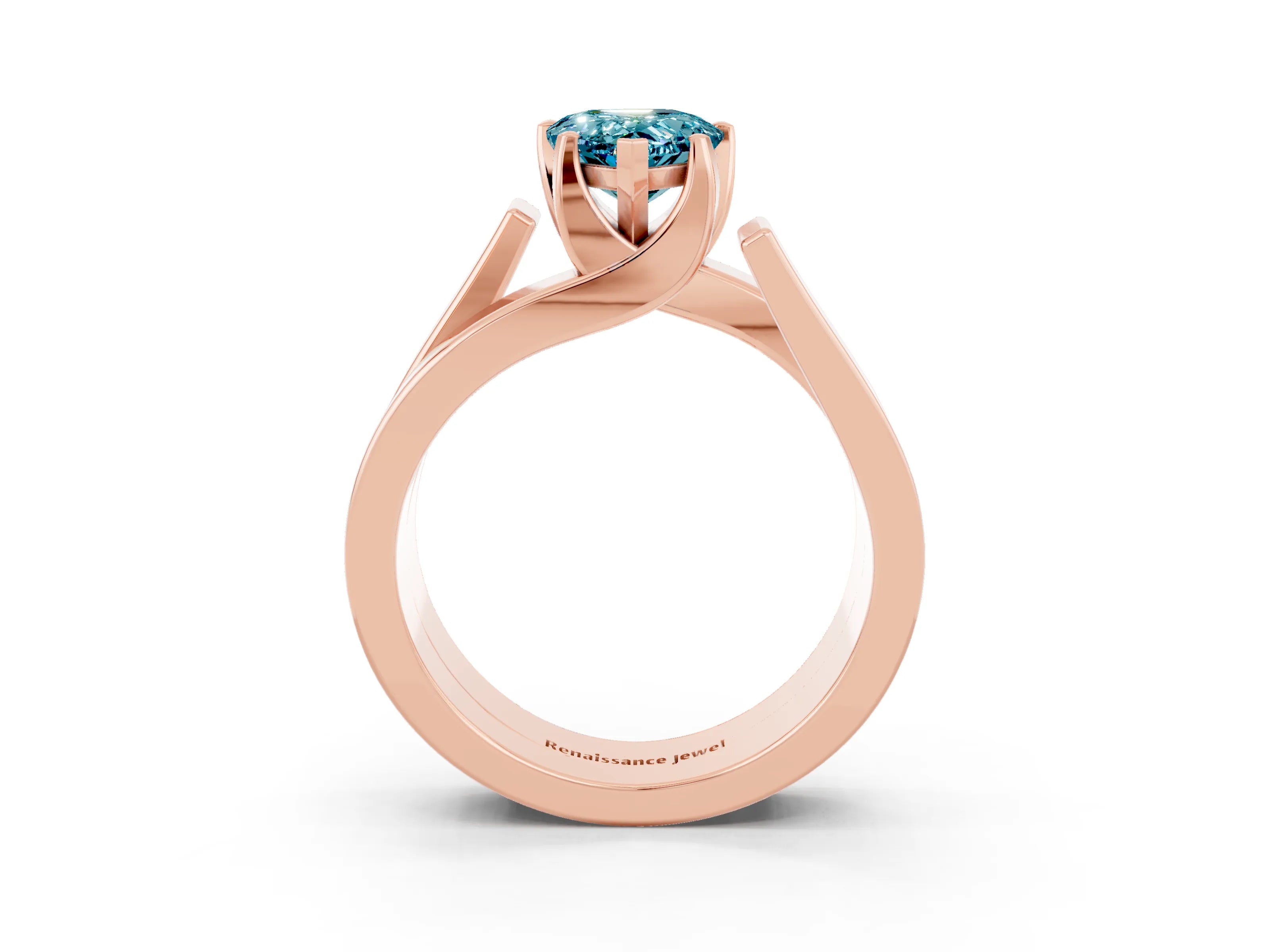 Rose gold Modern Tension Set Pear Cut Blue Topaz Solitaire Wide Band Ring_3