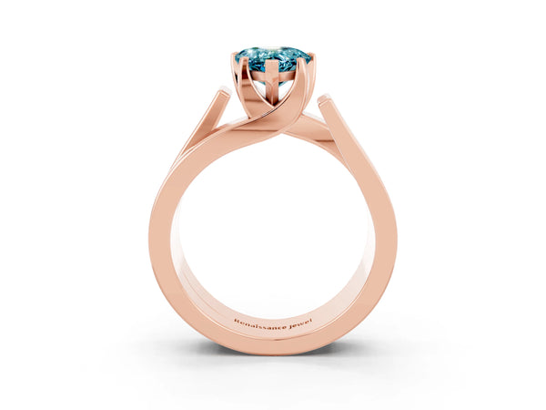 Rose gold Modern Tension Set Pear Cut Blue Topaz Solitaire Wide Band Ring