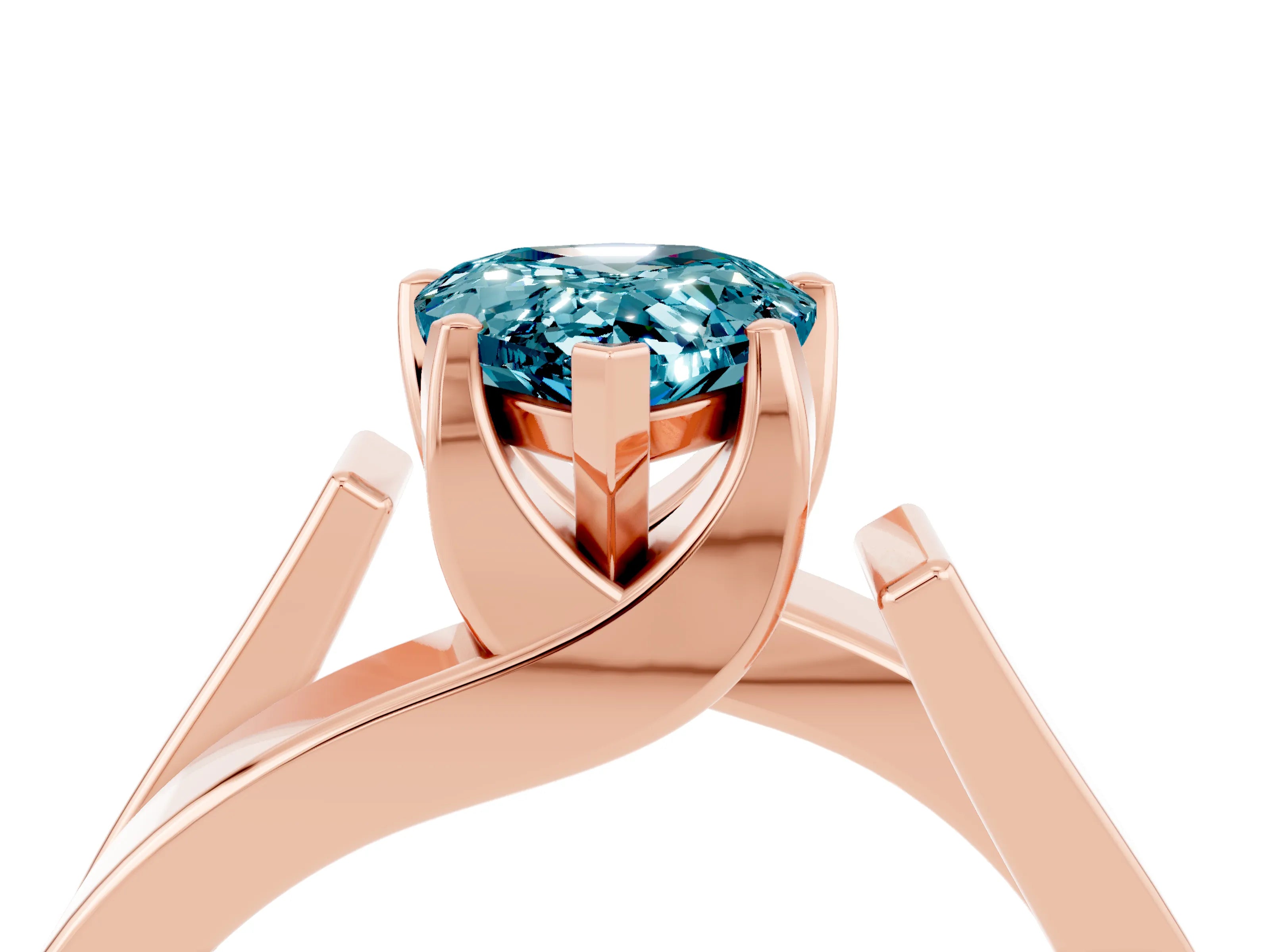 Rose gold Modern Tension Set Pear Cut Blue Topaz Solitaire Wide Band Ring_4