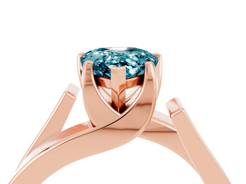 Rose gold Modern Tension Set Pear Cut Blue Topaz Solitaire Wide Band Ring_4