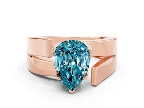 Rose gold Modern Tension Set Pear Cut Blue Topaz Solitaire Wide Band Ring