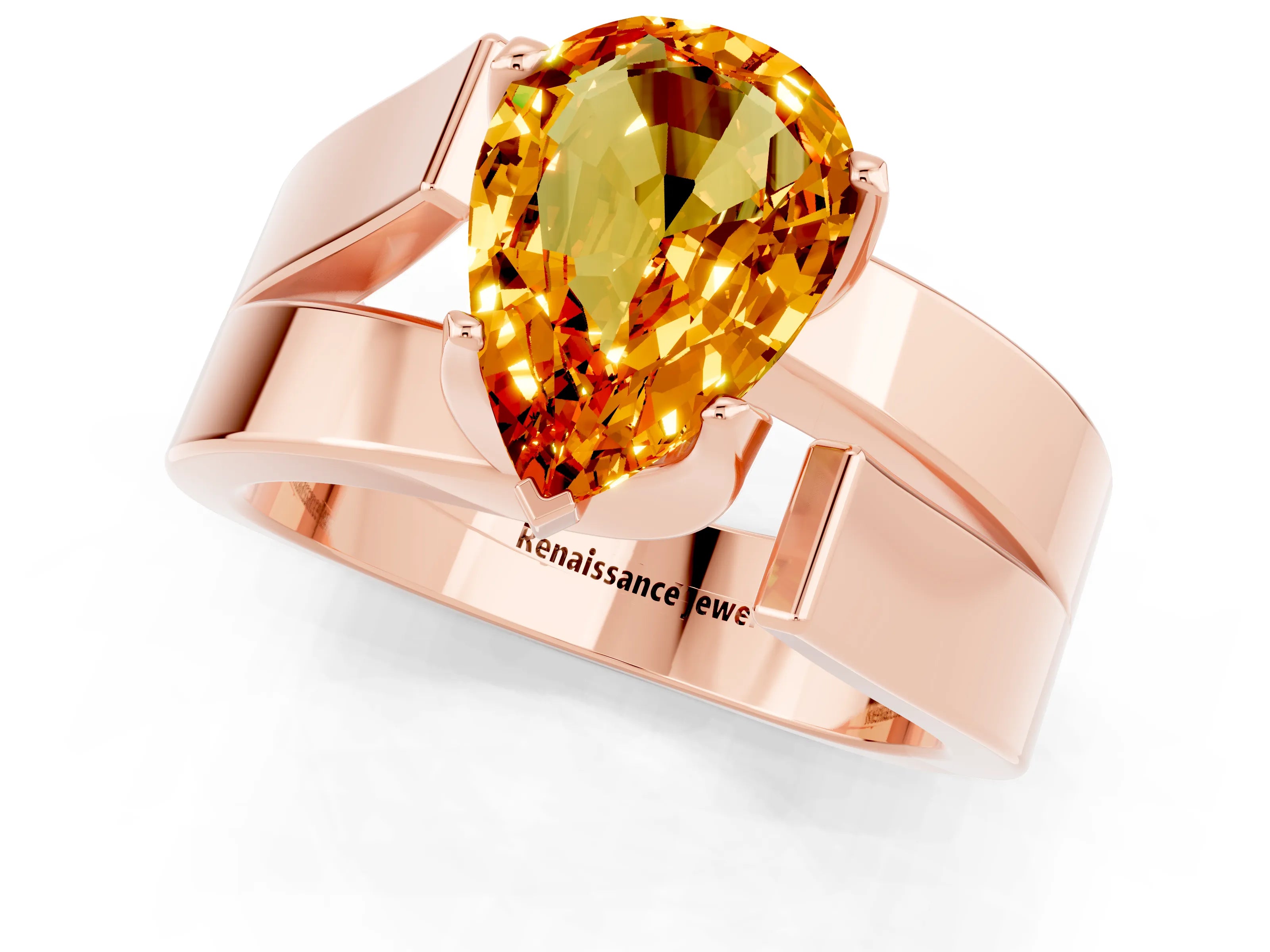 Rose gold Modern Tension Set Pear Cut Citrine Solitaire Wide Band Ring_1
