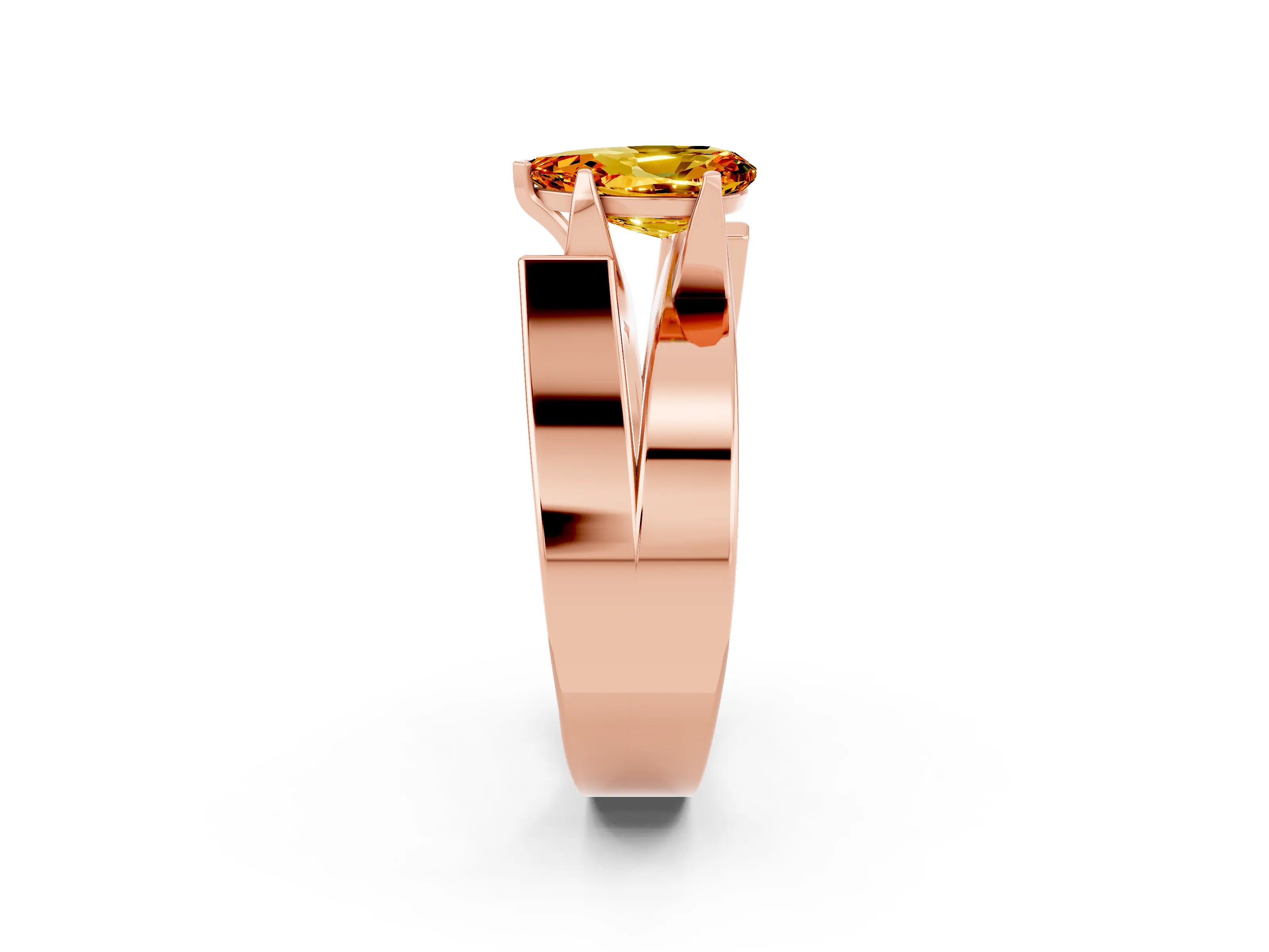 Rose gold Modern Tension Set Pear Cut Citrine Solitaire Wide Band Ring_2