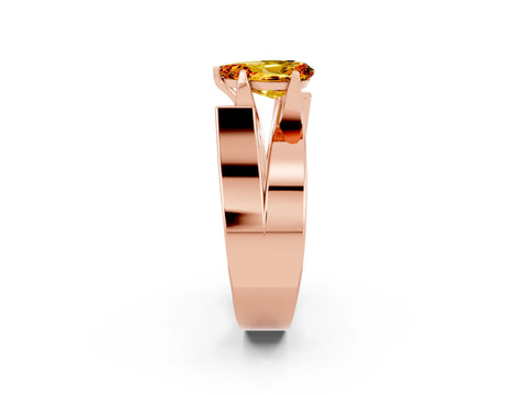 Rose gold Modern Tension Set Pear Cut Citrine Solitaire Wide Band Ring_2