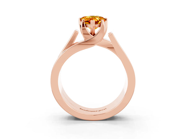 Rose gold Modern Tension Set Pear Cut Citrine Solitaire Wide Band Ring