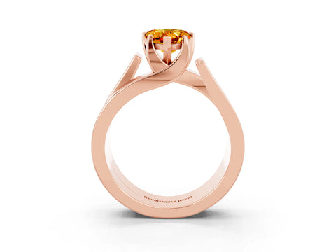 Rose gold Modern Tension Set Pear Cut Citrine Solitaire Wide Band Ring_3